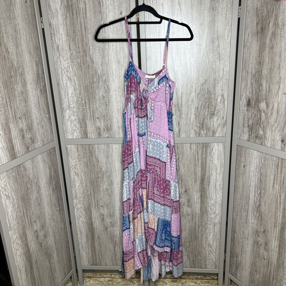 Love Stitch Maxi Dress Babydoll High Low Tiered Hippie Bohemian Pink Blue Size S